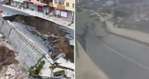 VIDEO TRONDITËSE: Toka çahet dhe “gëlltit” një pjesë të rrugës