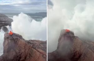 Ajo që dukej si një skenë e qetë përfundoi me një dallgë që për pak sa nuk përpiu gjithçka (VIDEO)